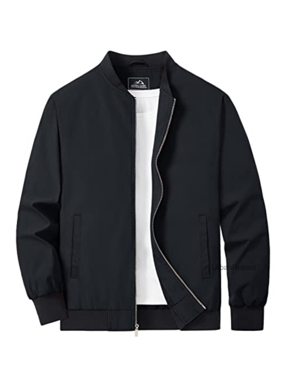 Men's Lightweight Bomber Jacket Polyester Full Zip Windbreaker Ribbed Collar